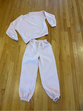 Pale Pink Sweatshirt and pants - Soft Elastic Waist Joggers, Size Large
